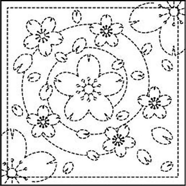 Kit De Broderie Sashiko Olympus - Motif Cerisier (Hana Fukin) - Tissu Imprimé - Tout Inclus - 2